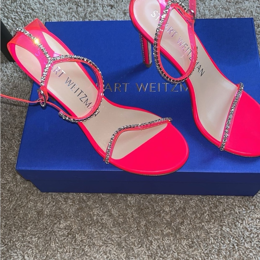 Stuart Weitzman Pink Heels with Rhinestone Straps